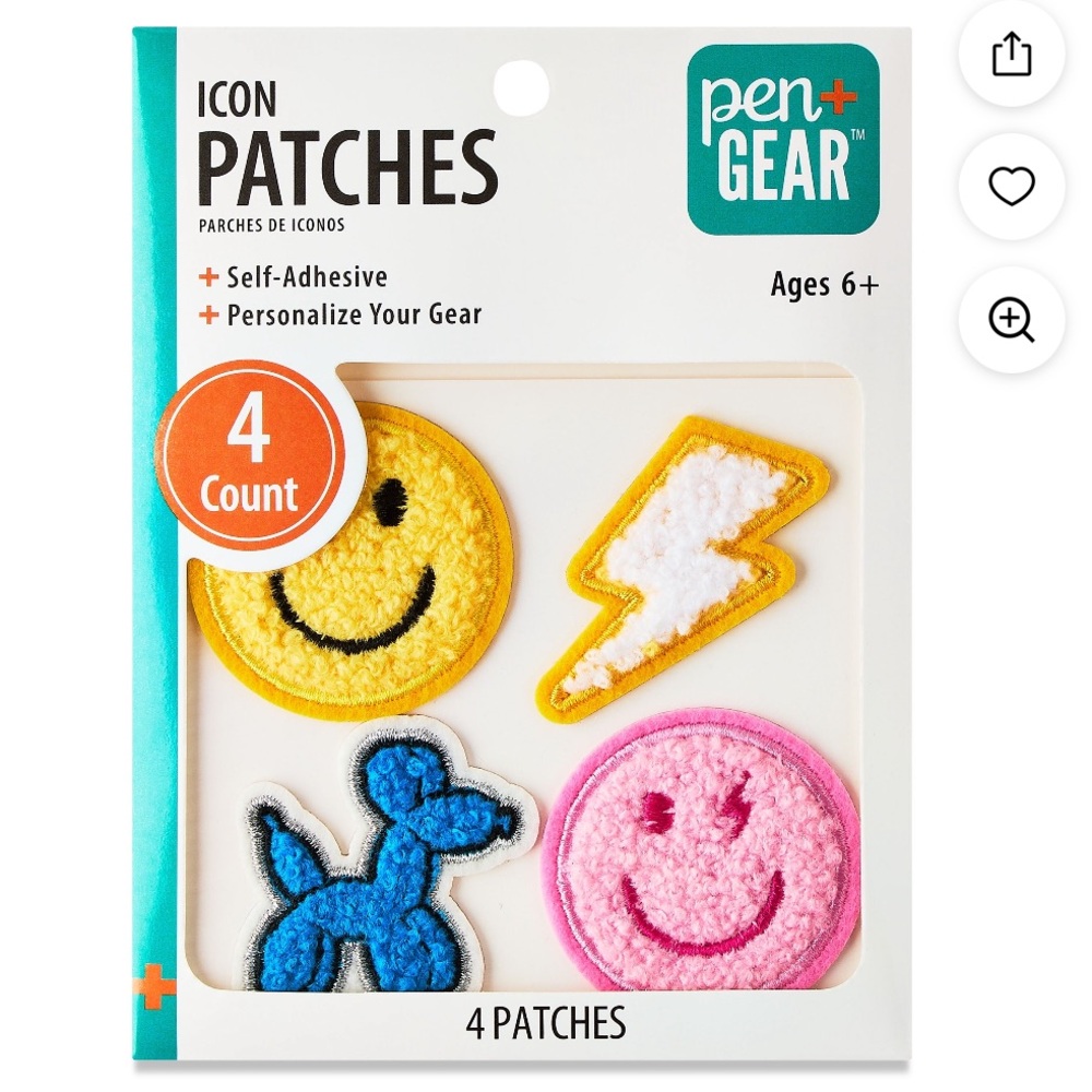 7pc LOT •PEN+GEAR• Icon self-adhesive patches >> 3x gamer/1x fruit/1x sweets